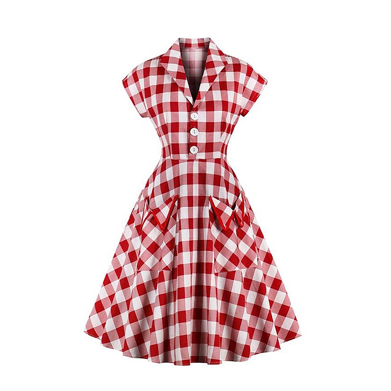 England Style Plaid Printe Turn Down Collar Dress - Cool Crow