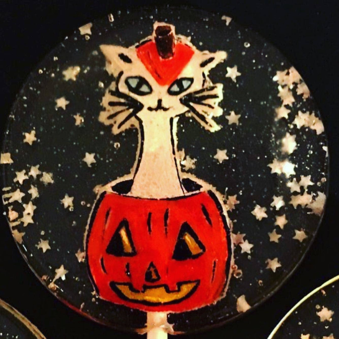 Fondant Pumpkin Cat Lollipops
