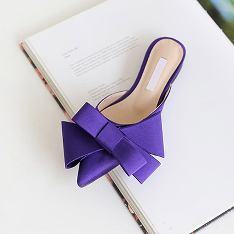Silk Satin Pointed Bow Tie Slippers