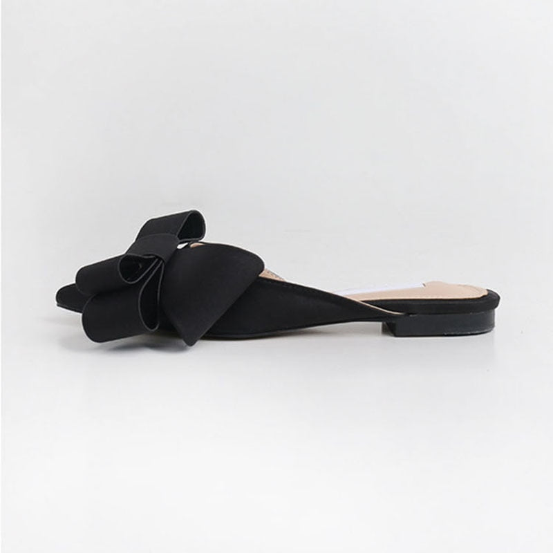 Silk Satin Pointed Bow Tie Slippers