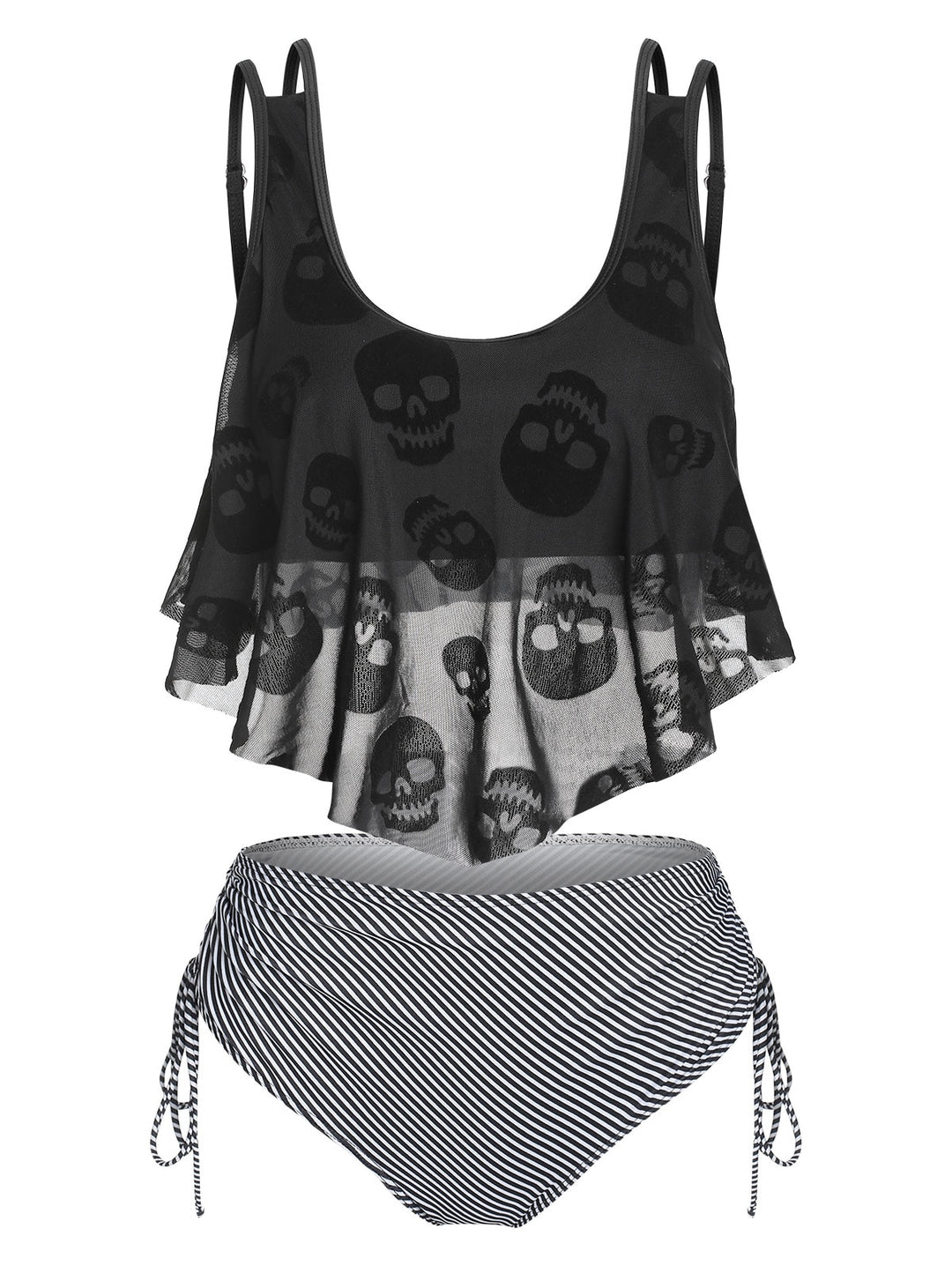 Print Bat Mesh Padded Tankini Women Swimsuit Set