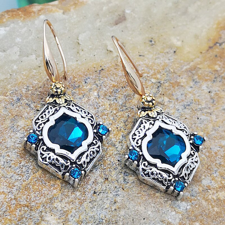 Shiny Square Blue Stone Boho Earrings