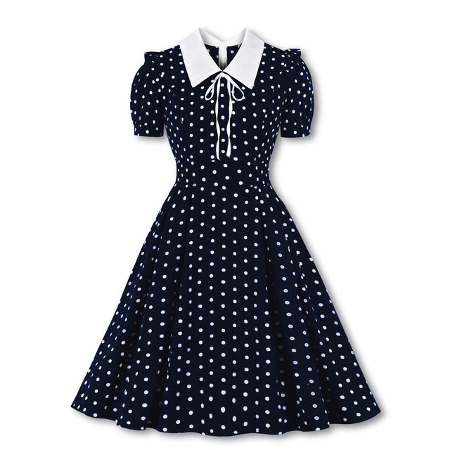 Polka Dots Printed Short Sleeve Women Dress - Cool Crow